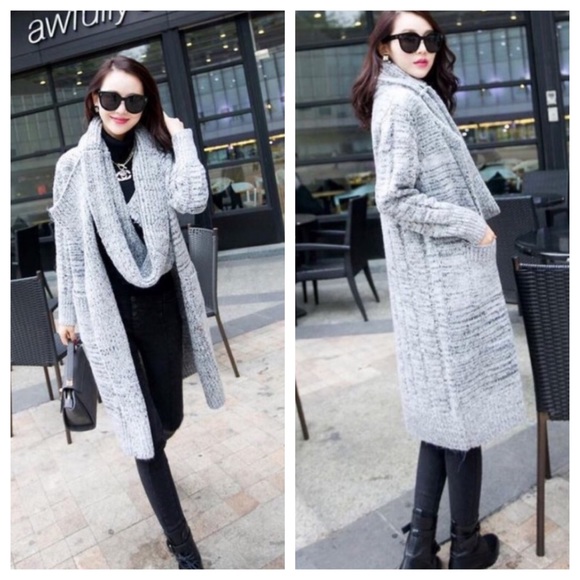 Open Cardigan W Attached Scarf | Poshmark